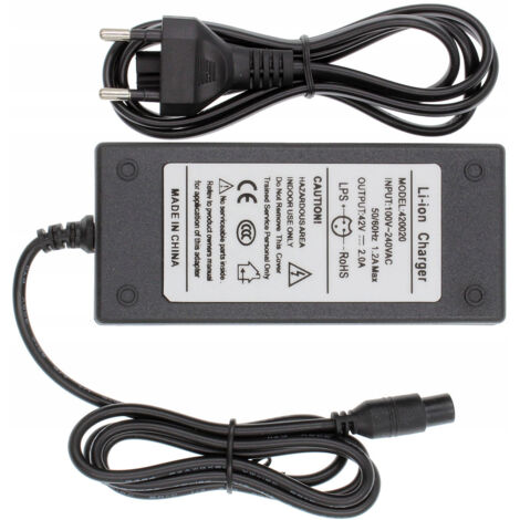 Alimentatore caricabatterie per scooter, skateboard, hoverboard, bicicletta elettrica 36V 42V 2A con spina a 3 pin