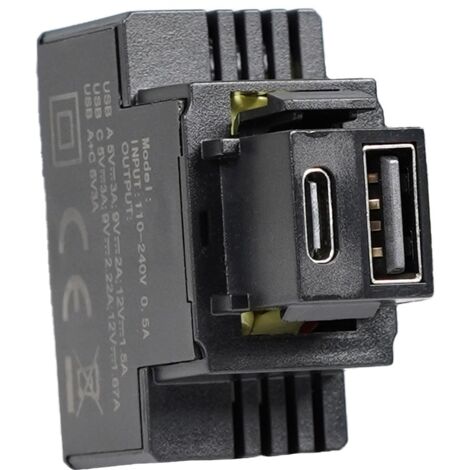 Alimentatore da incasso KEYSTONE USB-A+C 3A 20W Nero Fanton 82904