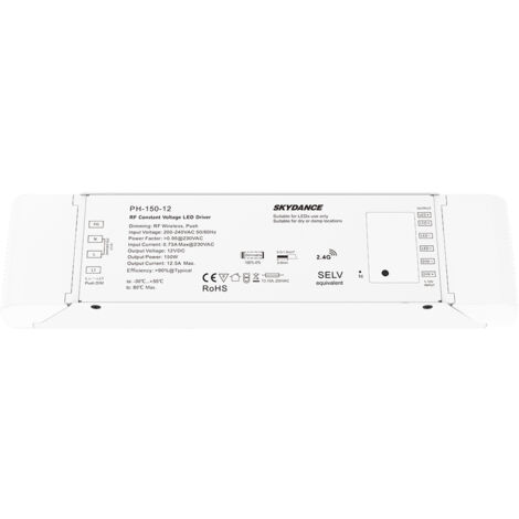 Alimentatore Dimmerabile CV 12V 150W Con Pulsante N.O. e Telecomando RF 2.4G Per Striscia Led 12V PH-150-12