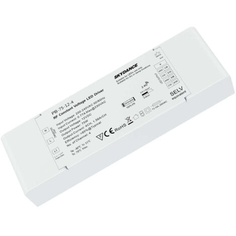 Alimentatore Dimmerabile CV 12V 75W 4 Canali Con Pulsante N.O. e Telecomando RF 2.4G Per Striscia Led PB-75-12-4