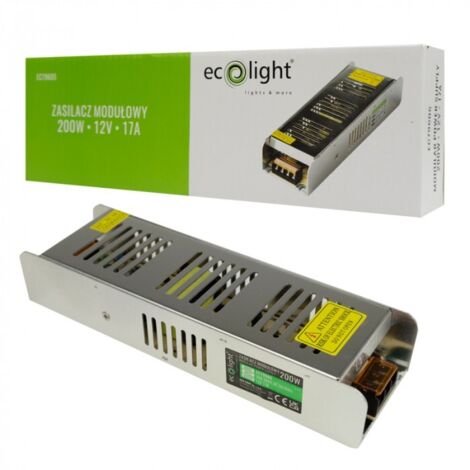 Alimentatore LED 200W 12V 17A IP20 SLIM 224x69x40 Ecolight EC79605