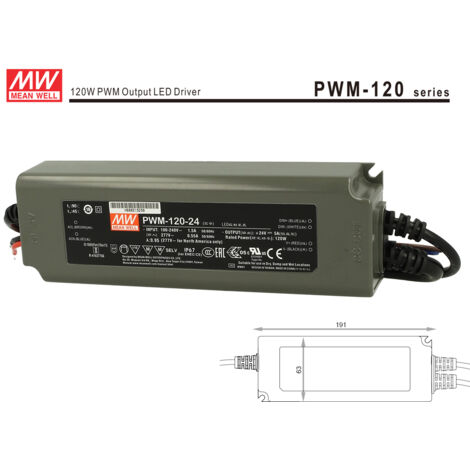 Alimentatore Led MW MEAN WELL PWM-120-24 Dimmerabile 120W 24V IP67 Dimming 3 in 1 0-10V 10V PWM Resistance