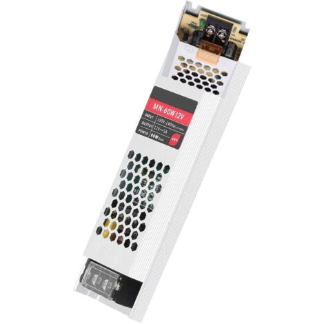 Alimentatore LED Stabilizzato 60W 5a 12V Trasformatore Striscia Switch Slim