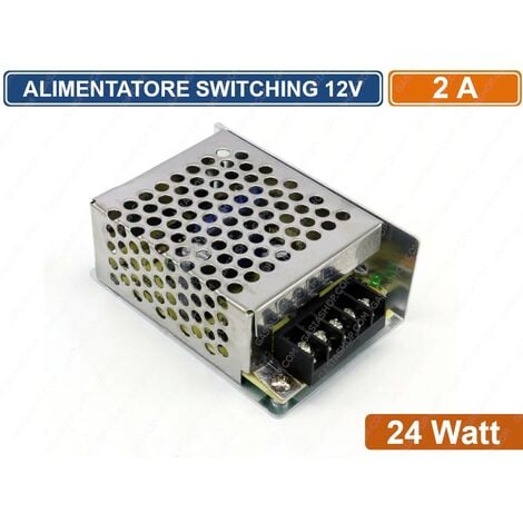 ALIMENTATORE METALLICO STABILIZZATO SWITCHING CON TRIMMER 220V-12V 2A 24 WATT PER ILLUMINAZIONE E SISTEMI DI VIDEOSORVEGLIANZA CCTV