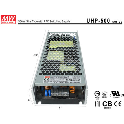 Alimentatore MW MEAN WELL CV 12V 500W 41,7A Senza Ventola UHP-500-12 Trasformatore Da AC 220V A DC 12V Per Luci Led Interno