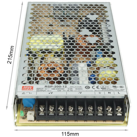 Alimentatore MW MEAN WELL CV 200W 16,7A RSP-200-12 Trasformatore Da AC 220V A DC 12V Per Luci Led Senza Ventola