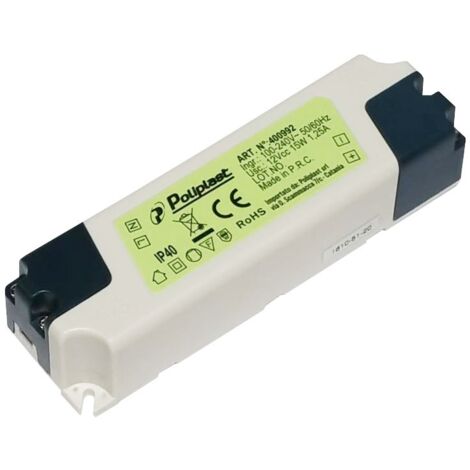 Alimentatore per LED Poliplast 15W uscita 12V ingresso 100-240V IP40 400992