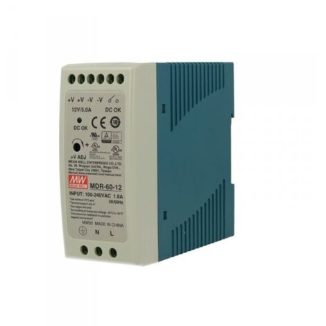 Alimentatore Rotaia Industriale MW MEAN WELL MDR-60-12 60W 12V 5A Barra Guida DIN Rail Single Power Supply Input 220V 110V