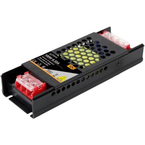 ALIMENTATORE SLIM METALLICO STABILIZZATO SWITCHING TRIMMER 220V DC12V 8.33A 100 WATT COLORE NERO