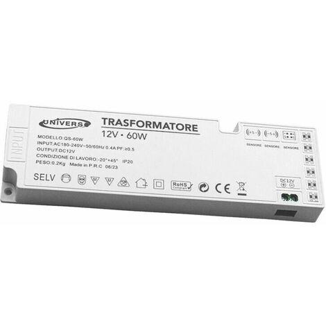 Alimentatore Slim Trasformatore Da 230v A 12v 60 W Per Striscia Led Sensori Luci