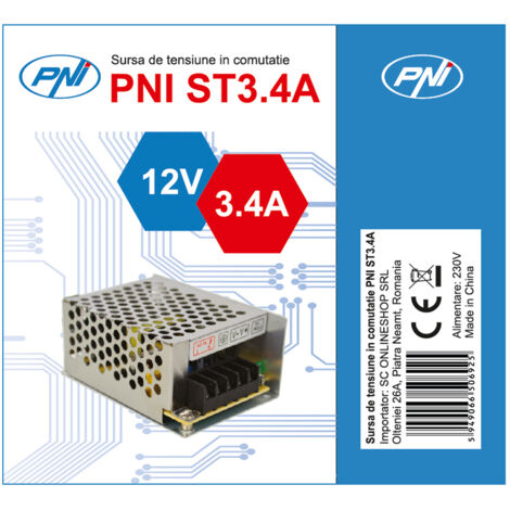 Alimentatore Stabilizzato 12V 3.4A Trasformatore Tensione Commutata PNI-ST3.4A