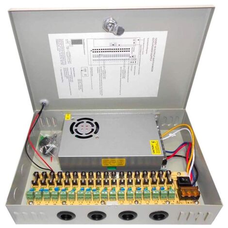 ALIMENTATORE STABILIZZATO BOX 18 CANALI USCITE CENTRALINA X TELECAMERA ANTIFURTO