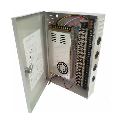 ALIMENTATORE STABILIZZATO BOX QUADRO DC 12V 18 USCITE TELECAMERA CCTV