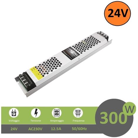 Alimentatore stabilizzato slim 24V 12.5A 300W trasformatore professionale switch salvaspazio