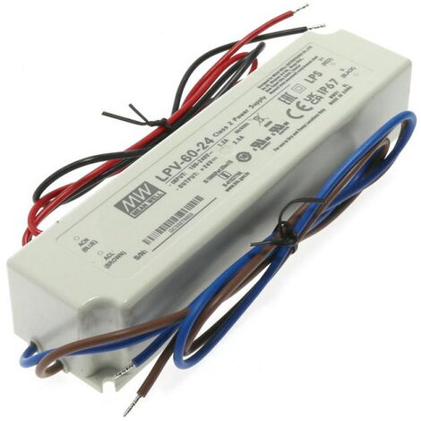 Alimentatore striscia Led 24V 60W 5A IP67 Trasformatore uso esterno MEAN WELL
