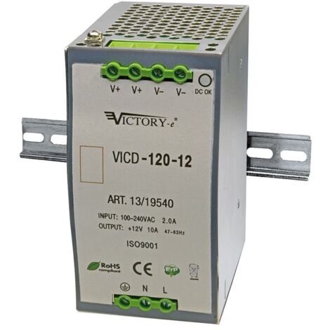 Alimentatore switching 12Vdc 10A 120W, guida din TS-35/7.5 e TS-35/15 - Victory VICD-120-12