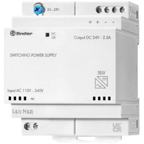 Alimentatore switching 24-28Vdc 2.8A 60W Finder 786012302402