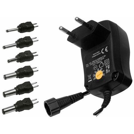 Alimentatore switching con tensione regolabile 3/4,5/5/6/7,5/9/12 Vdc 600mA, 6 spinotti inclusi - Victory