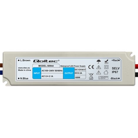 Alimentatore switching LED Qoltec IP67  100W  12V  8,3A  Impermeabile  Bianco