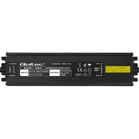 Alimentatore switching LED Qoltec IP67  100W  12V  8,3A  Impermeabile  Nero
