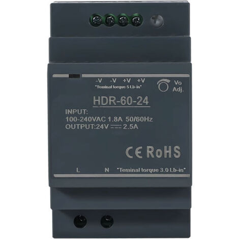 Alimentatore switching per guida DIN HDR, alimentatore ultrasottile per guida DIN/3SU HDR-60-24, 24 V 2,5 A 60 W