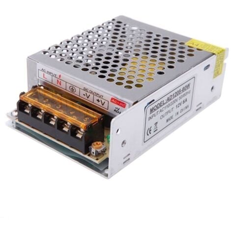 ALIMENTATORE TRASFORMATORE 220-12V PER LED TELECAMERE E FARI 5A metallo