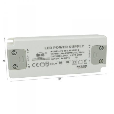 Alimentatore Trasformatore CV 20W 12V 1,67A Super Slim Solo 16mm Spessore
