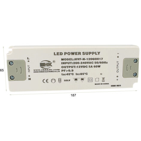 Alimentatore Trasformatore CV 60W 12V 5A Super Slim Solo 22mm Spessore