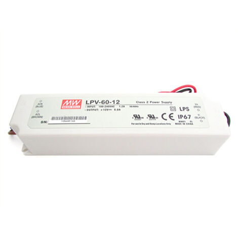 Alimentatore Trasformatore CV MW MEAN WELL Impermeabile IP67 12V 60W 5A LPV-60-12 Input 220V e 110V