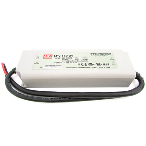 Alimentatore Trasformatore CV MW MEAN WELL Impermeabile IP67 24V 150W 6,3A LPV-150-24 Input 220V e 110V Input 220V e 110V