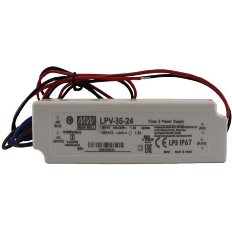 Alimentatore Trasformatore CV MW MEAN WELL Impermeabile IP67 24V 35W 1,5A LPV-35-24 Input 220V e 110V