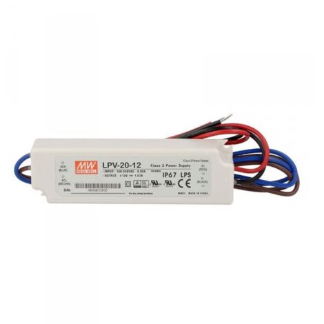 Alimentatore Trasformatore CV MW MEAN WELL LPV-20-12 Impermeabile IP67 12V 20W 1,67A Input 220V e 110V
