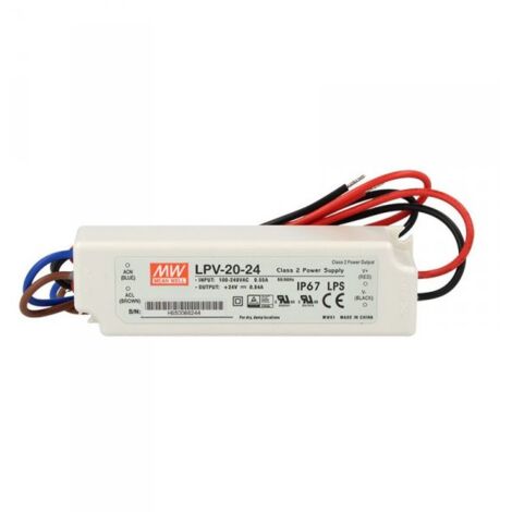 Alimentatore Trasformatore CV MW MEAN WELL LPV-20-24 24V 20W 0,84A Impermeabile IP67 Input 220V e 110V