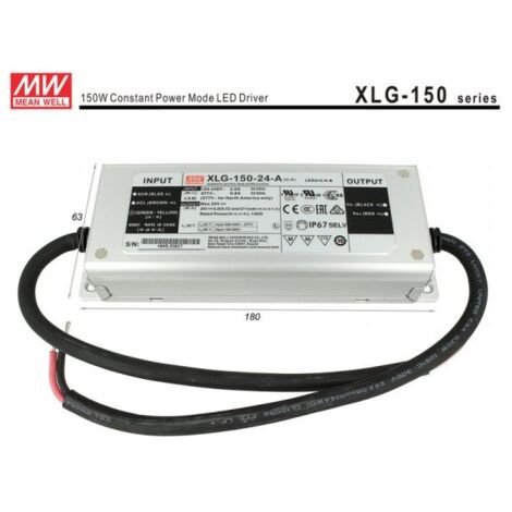 Alimentatore Trasformatore MW MEAN WELL Impermeabile IP67 24V 150W 6,25A XLG-150-24-A