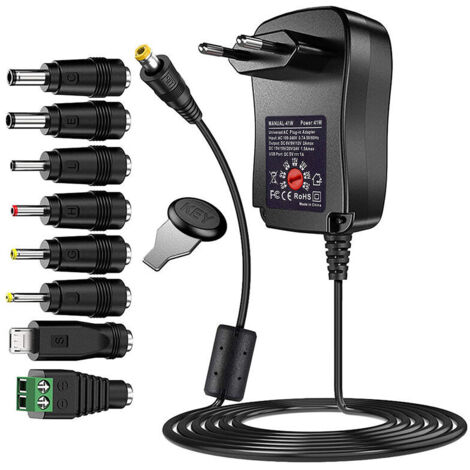 Alimentatore universale CA/CC KZQ da 41 W, 6 V, 9 V, 12 V, 15 V, 18 V, 20 V e 24 V con 8 porte adattatore selezionabili, cavo di ricarica da 123 cm