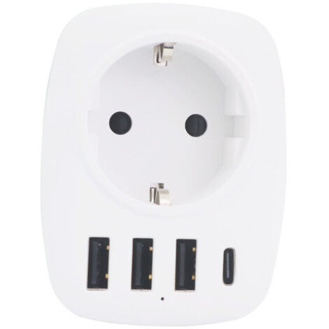Alimentatore USB multipresa, caricabatterie USB multipresa con 1 uscita CA, caricabatterie di tipo C, convertitore di conversione spina standard tedesca 3-USB spina francese tedesca