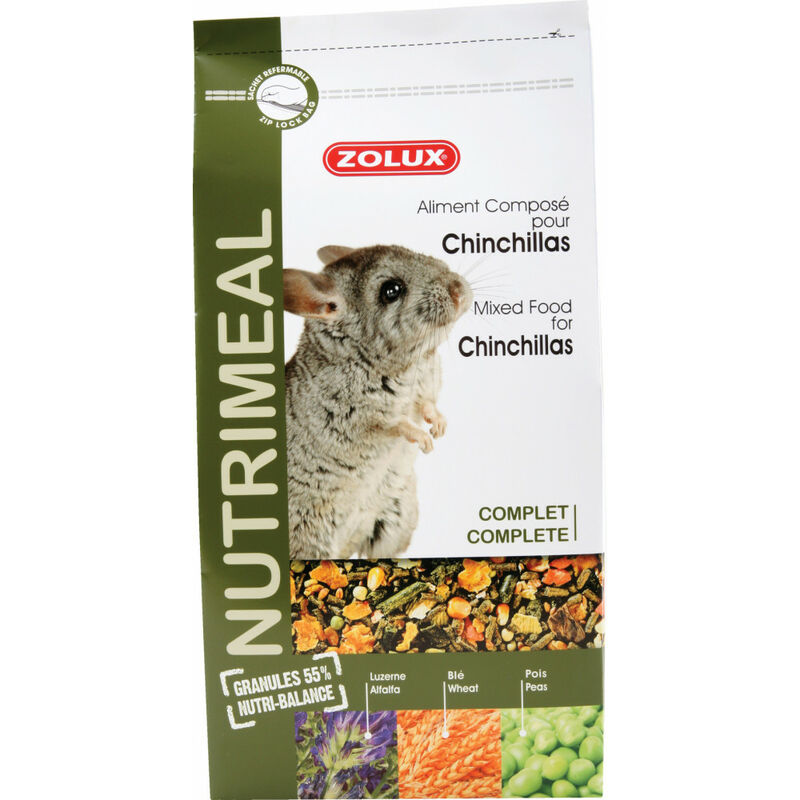 

Alimento compuesto para las chinchillas. Bolsita de 800 g. para los roedores.
