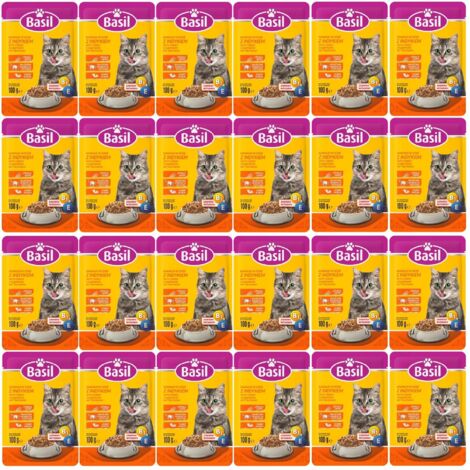 Alimento húmedo para gatos Basil con pavo (sobre de 100 g) x 24 uds.