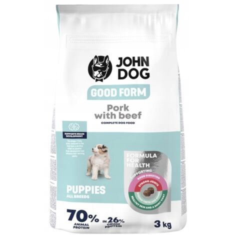 Alimento seco JOHN DOG GOOD FORM para cachorros, CERDO Y CARNE DE RES, 3 kg