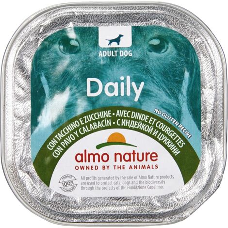 alimento umido per cani almo nature "daily" con tacchino e zucchine 300 gr