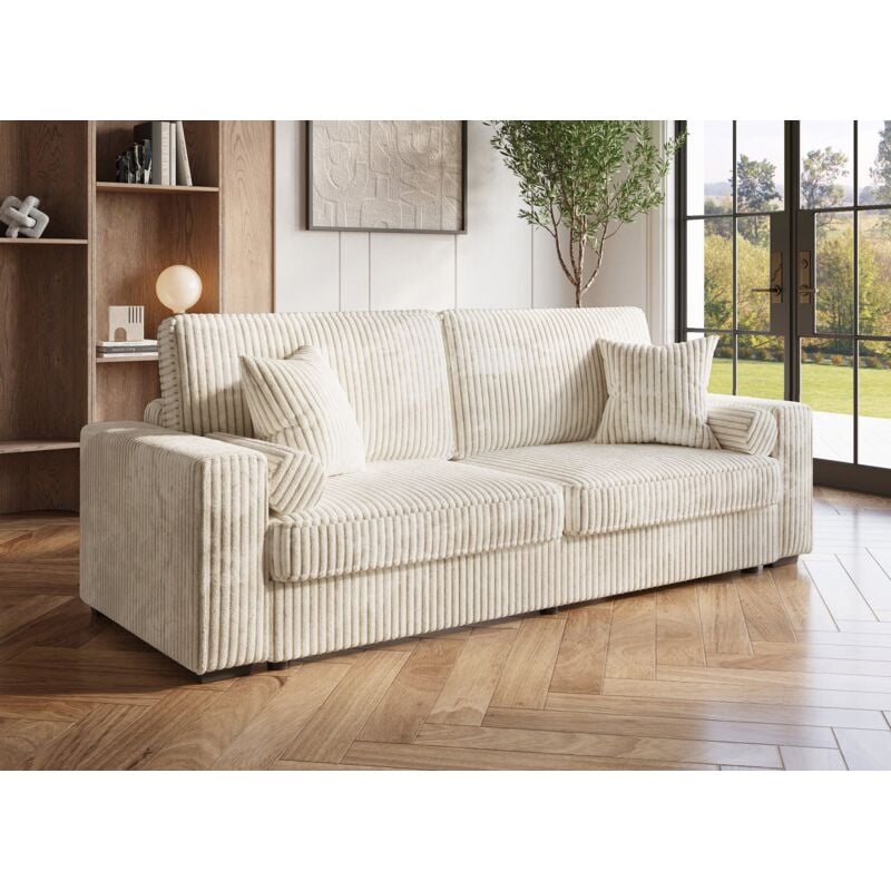 Deco In Paris - aline - Canapé convertible 3 places avec coffre en velours côtelé épais beige aline