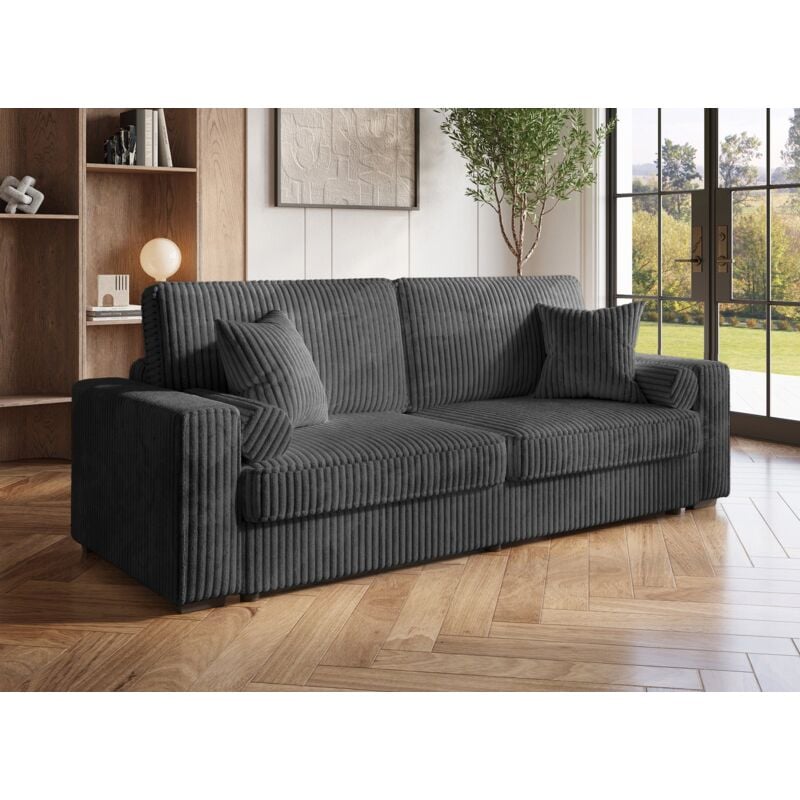Deco In Paris - aline - Canapé convertible 3 places avec coffre en velours côtelé épais gris aline