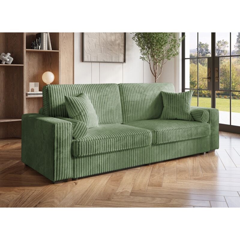 Deco In Paris - aline - Canapé convertible 3 places avec coffre en velours côtelé épais vert aline