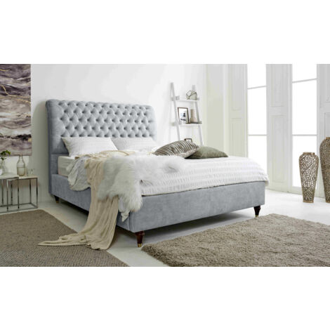 Alisyn Silver Marble Fabric Matching Buttons Single Bed Frame