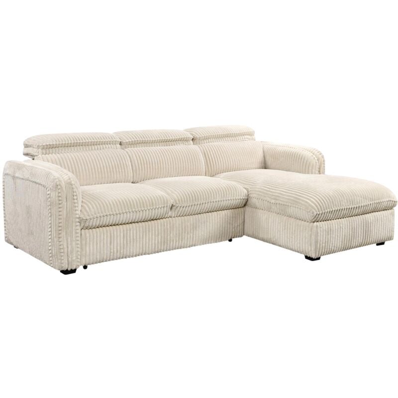 Mobilier Deco - alix - Canapé d'angle convertible en velours côtelé épais beige- Angle droit