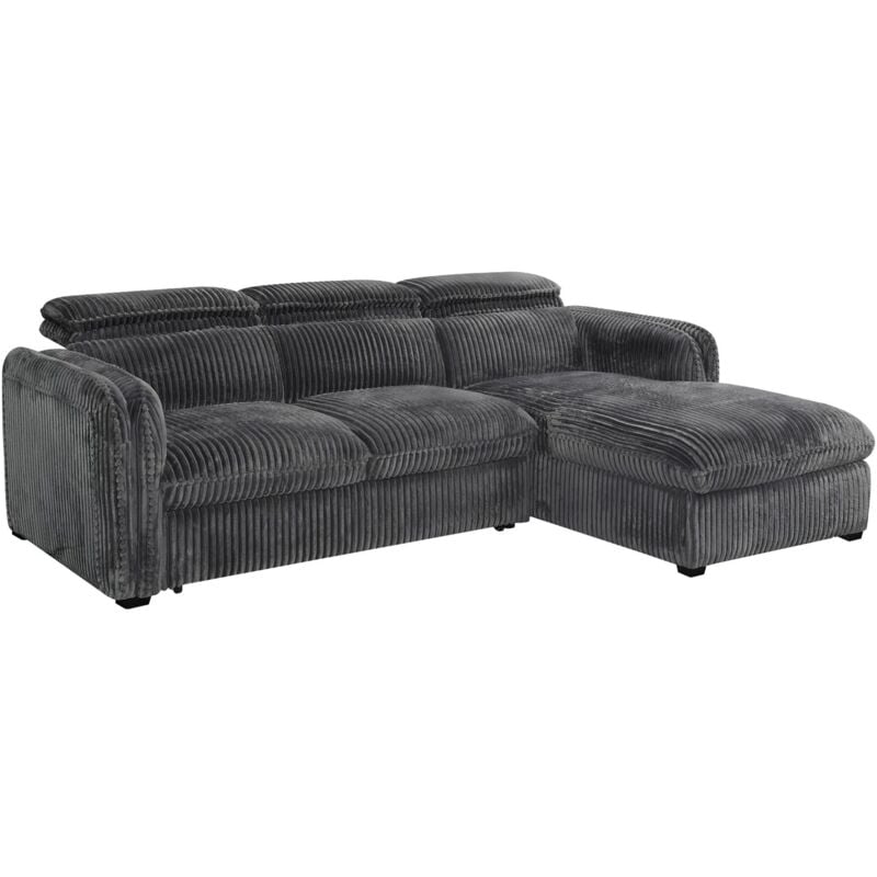 Mobilier Deco - alix - Canapé d'angle convertible en velours côtelé épais gris - Angle droit
