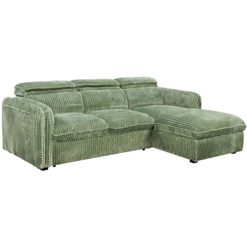Mobilier Deco - alix - Canapé d'angle convertible en velours côtelé épais vert clair - Angle droit