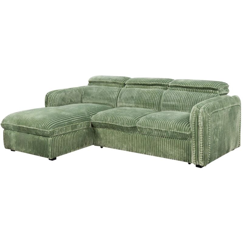 Mobilier Deco - alix - Canapé d'angle convertible en velours côtelé épais vert clair - Angle gauche