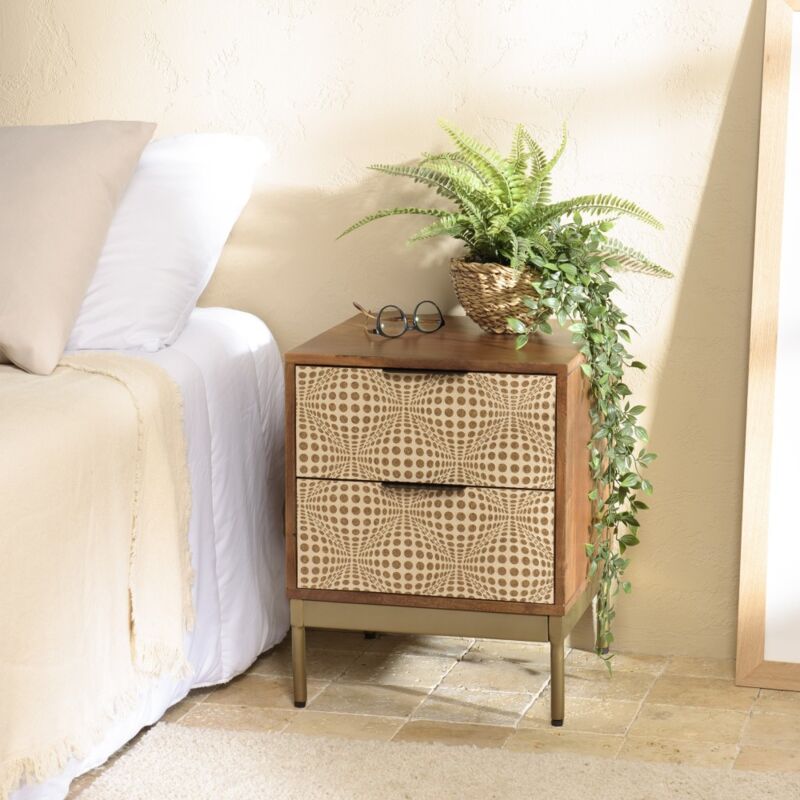 Macabane - alix - Chevet en bois de manguier 2 tiroirs motifs ethniques