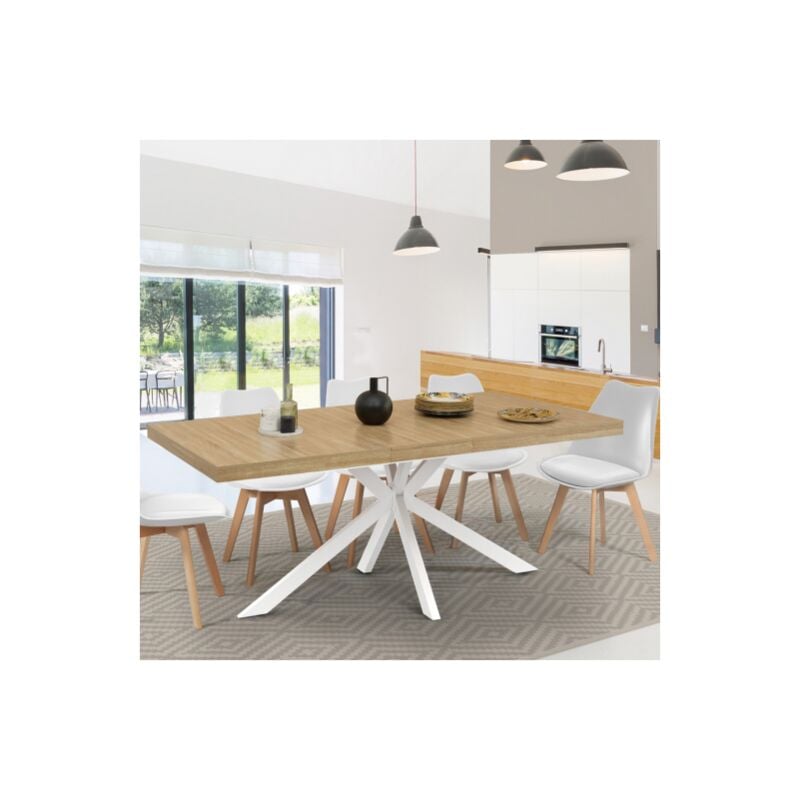 Alix mesa de comedor extensible 6-10 personas madera y blanco 160-200 cm